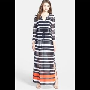 Michael Kors Striped Maxi Dress|XS - Black, White, and Orange